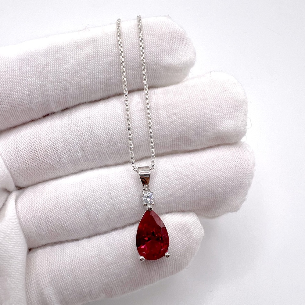 .925 Sterling Silver Simulated Ruby Cz Necklace - image 2